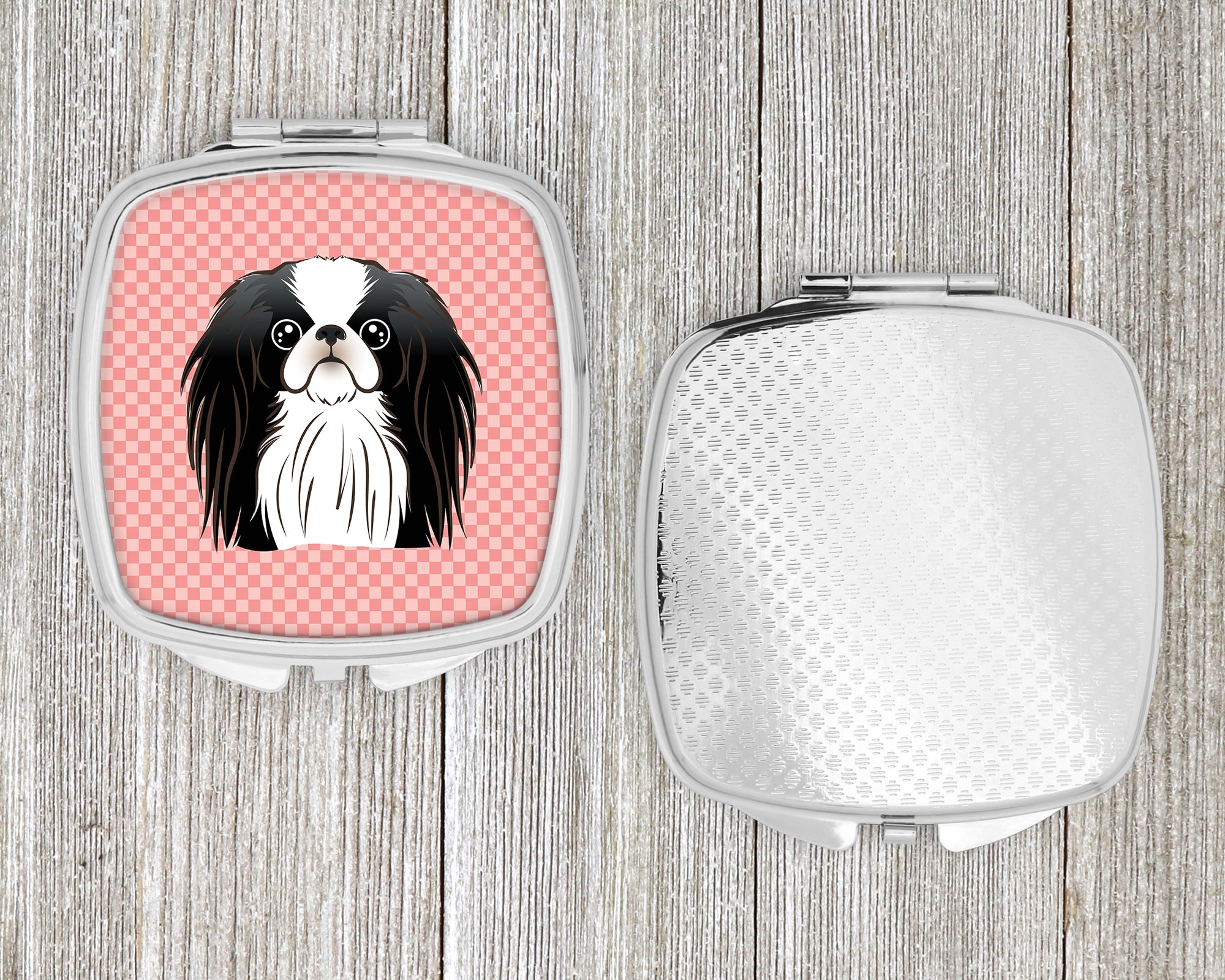 Checkerboard Pink Japanese Chin Compact Mirror BB1230SCM