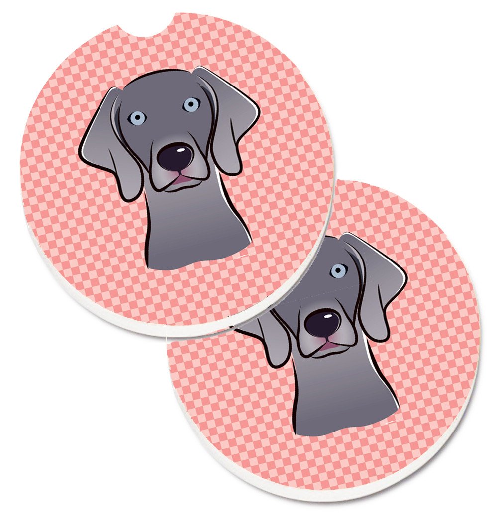 Checkerboard Pink  Weimaraner Set of 2 Cup Holder Car Coasters BB1231CARC by Caroline&#39;s Treasures