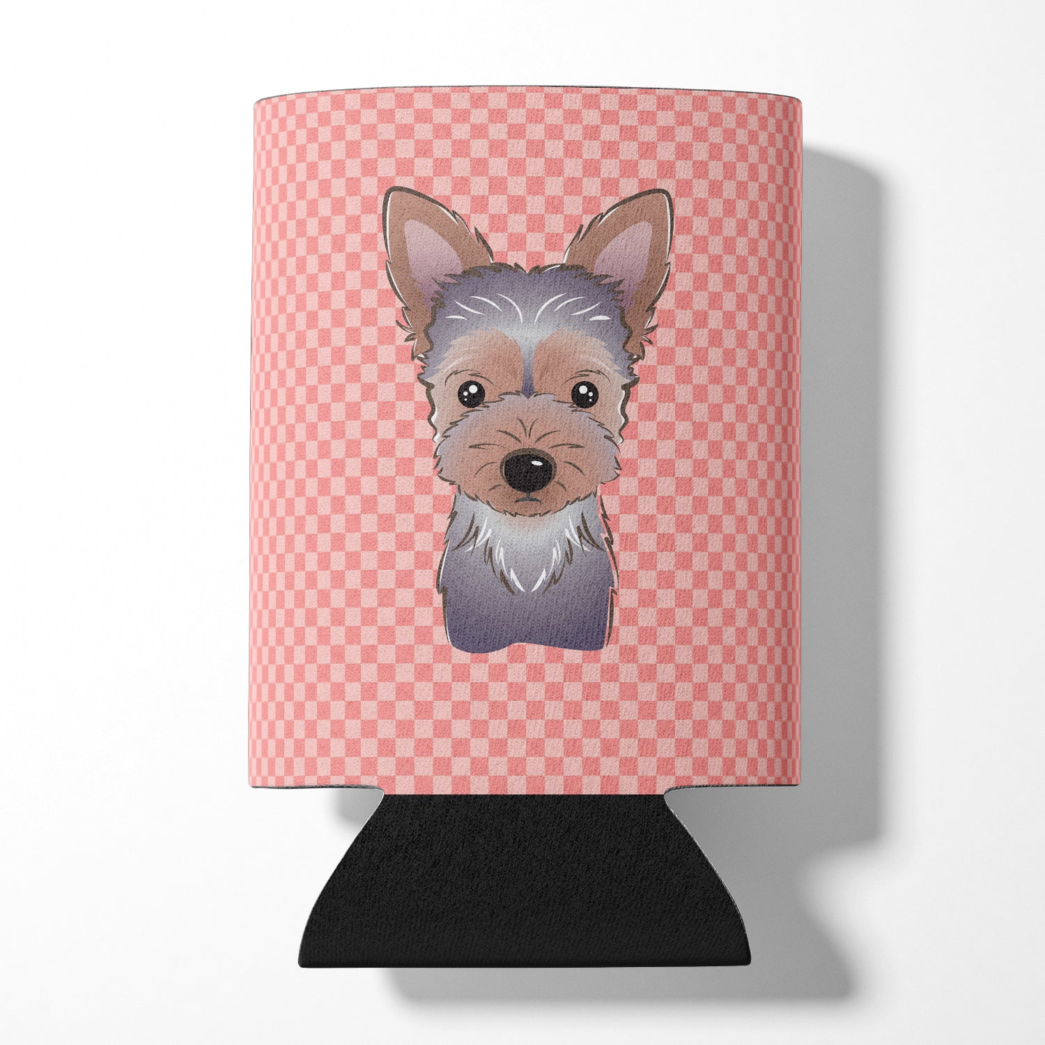 Checkerboard Pink Yorkie Puppy Can ou Bottle Hugger BB1232CC