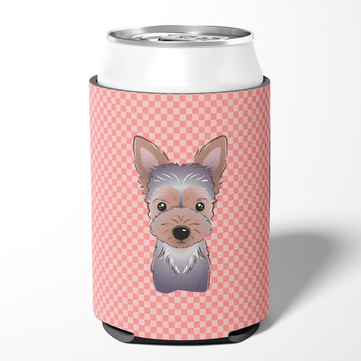Checkerboard Pink Yorkie Puppy Can ou Bottle Hugger BB1232CC
