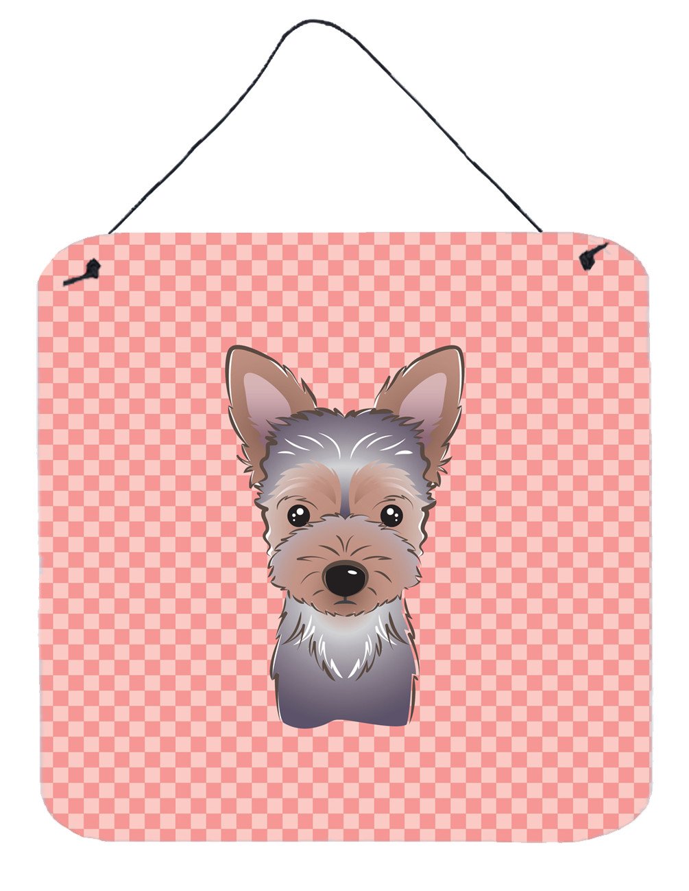 Checkerboard Pink Yorkie Puppy Wall or Door Hanging Prints BB1232DS66 by Caroline&#39;s Treasures