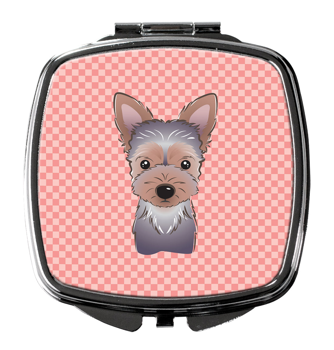 Checkerboard Pink Yorkie Puppy Compact Mirror BB1232SCM