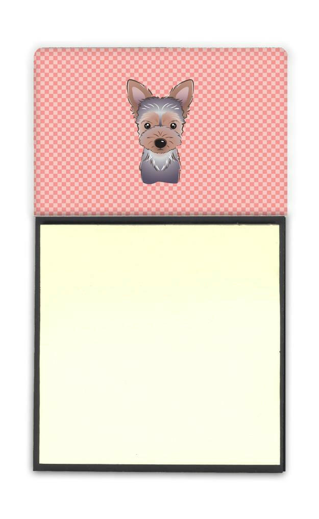 Checkerboard Pink Yorkie Puppy Refiillable Sticky Note Holder or Postit Note Dispenser BB1232SN by Caroline's Treasures