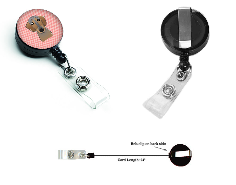 Checkerboard Pink Wirehaired Dachshund Retractable Badge Reel BB1233BR