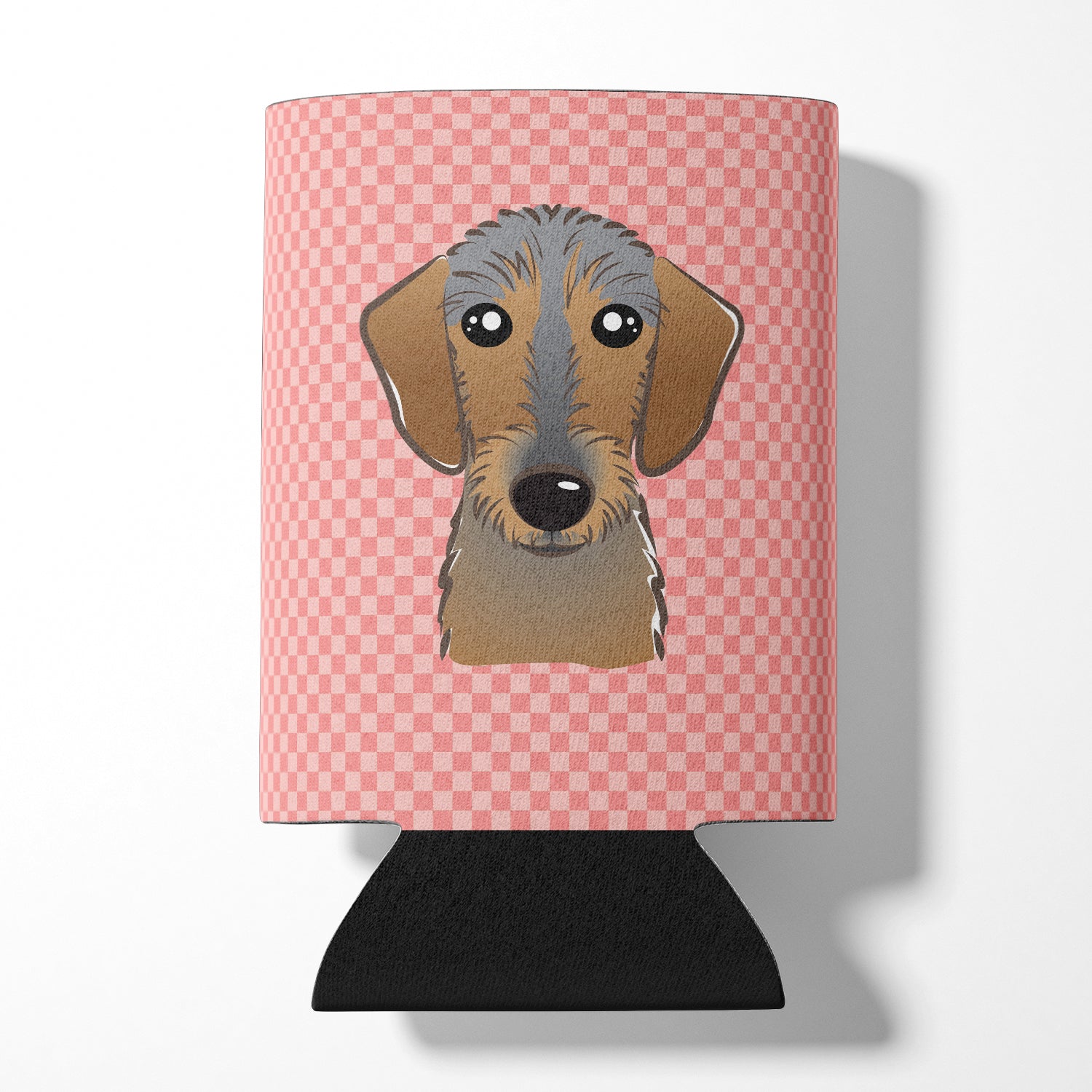 Checkerboard Pink Wirehaired Dachshund Can or Bottle Hugger BB1233CC.