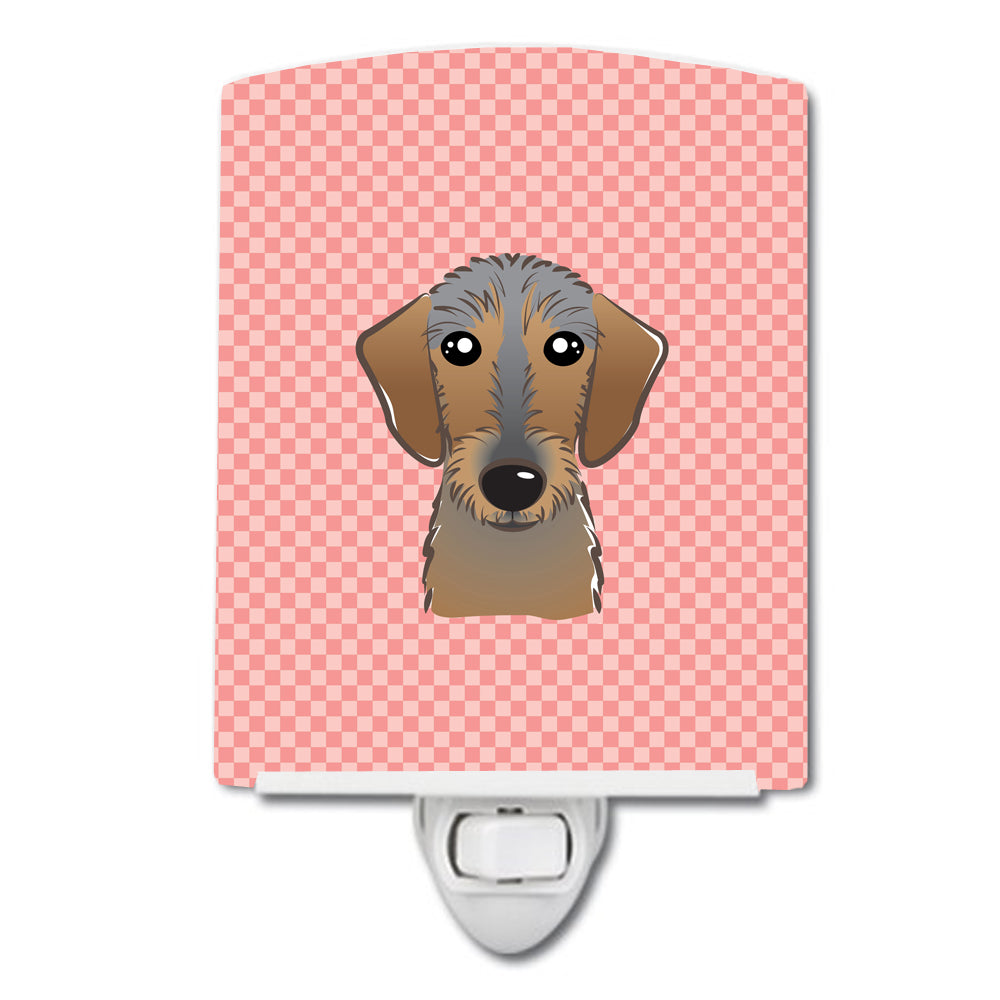 Checkerboard Pink Wirehaired Dachshund Ceramic Night Light BB1233CNL - the-store.com
