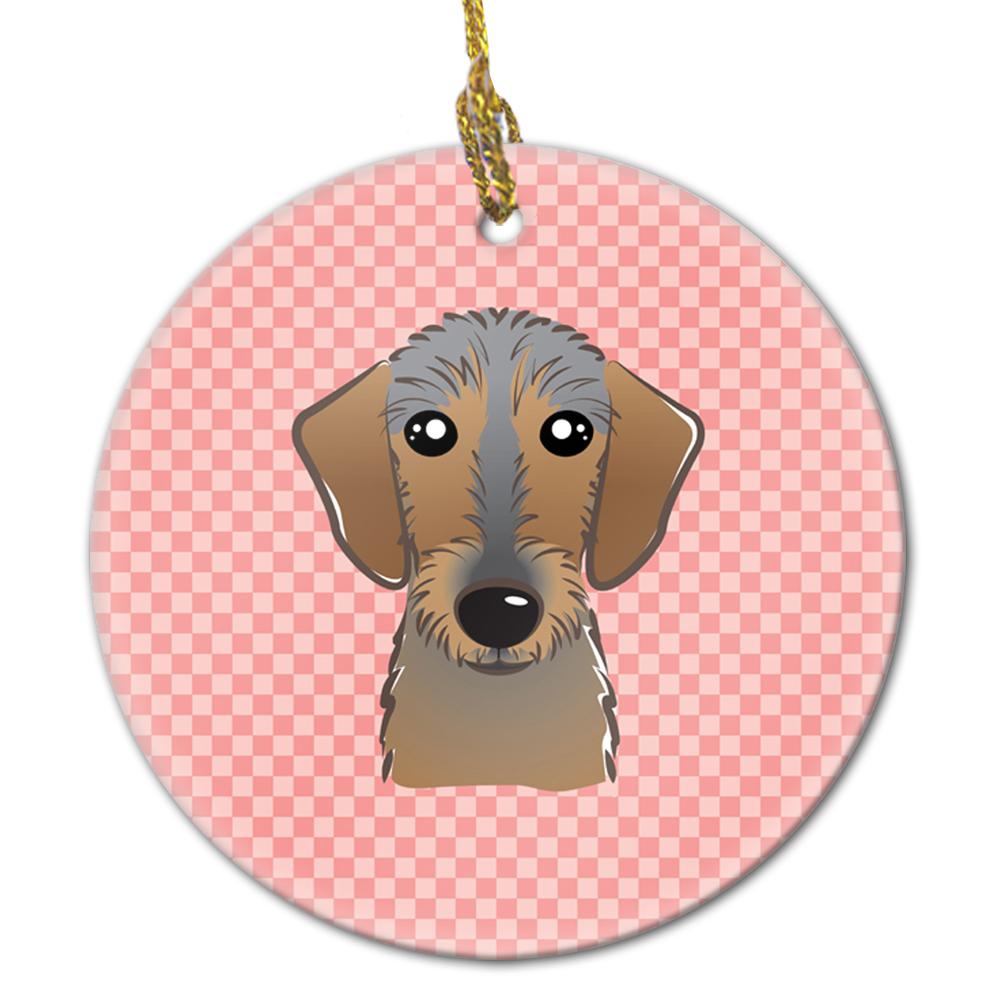 Checkerboard Pink Wirehaired Dachshund Ceramic Ornament BB1233CO1 by Caroline&#39;s Treasures