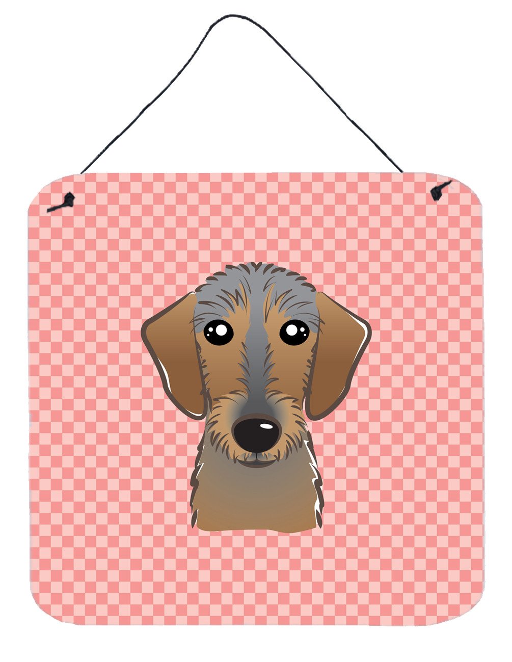 Checkerboard Pink Wirehaired Dachshund Wall or Door Hanging Prints BB1233DS66 by Caroline&#39;s Treasures