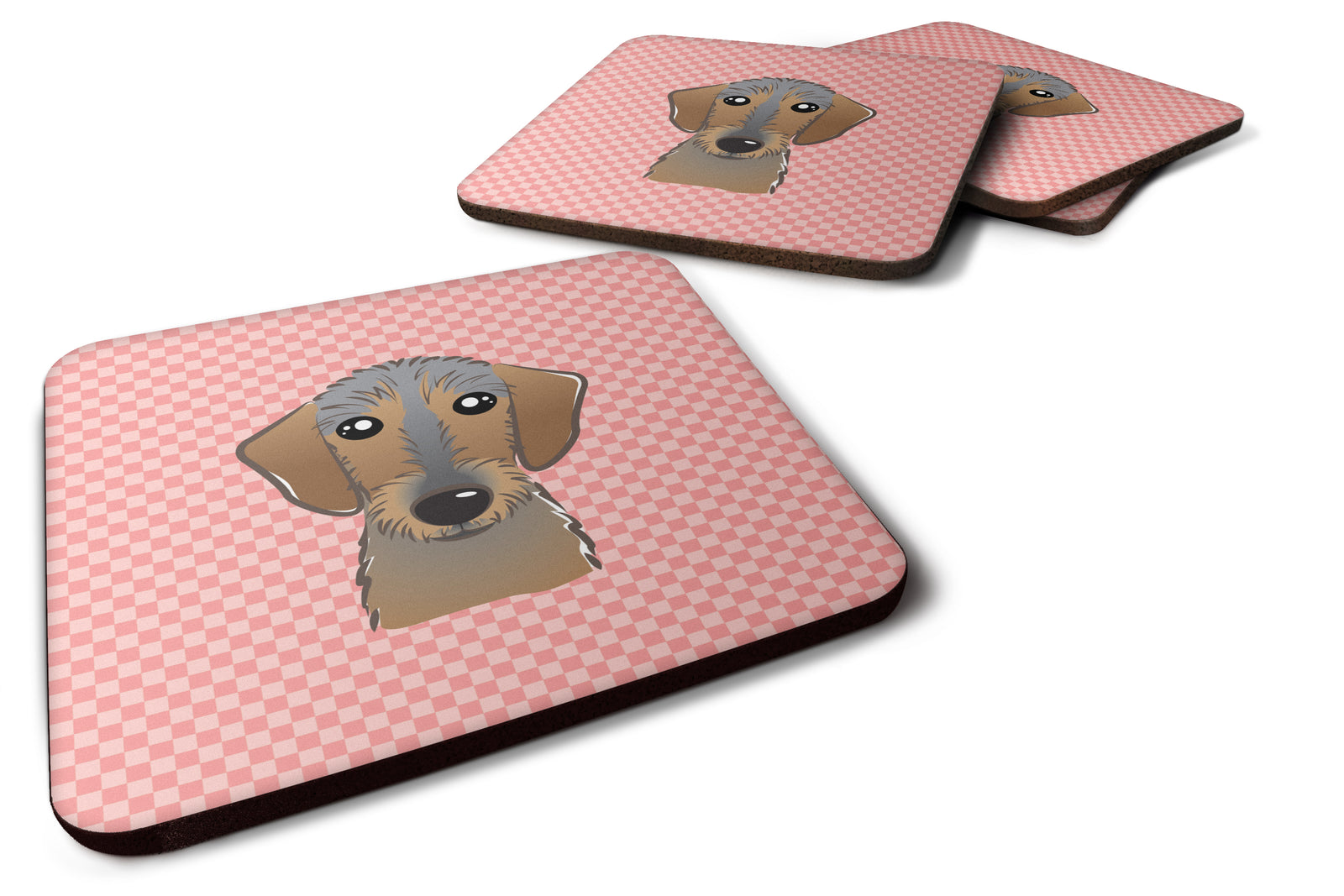 Set of 4 Checkerboard Pink Wirehaired Dachshund Foam Coasters BB1233FC - the-store.com