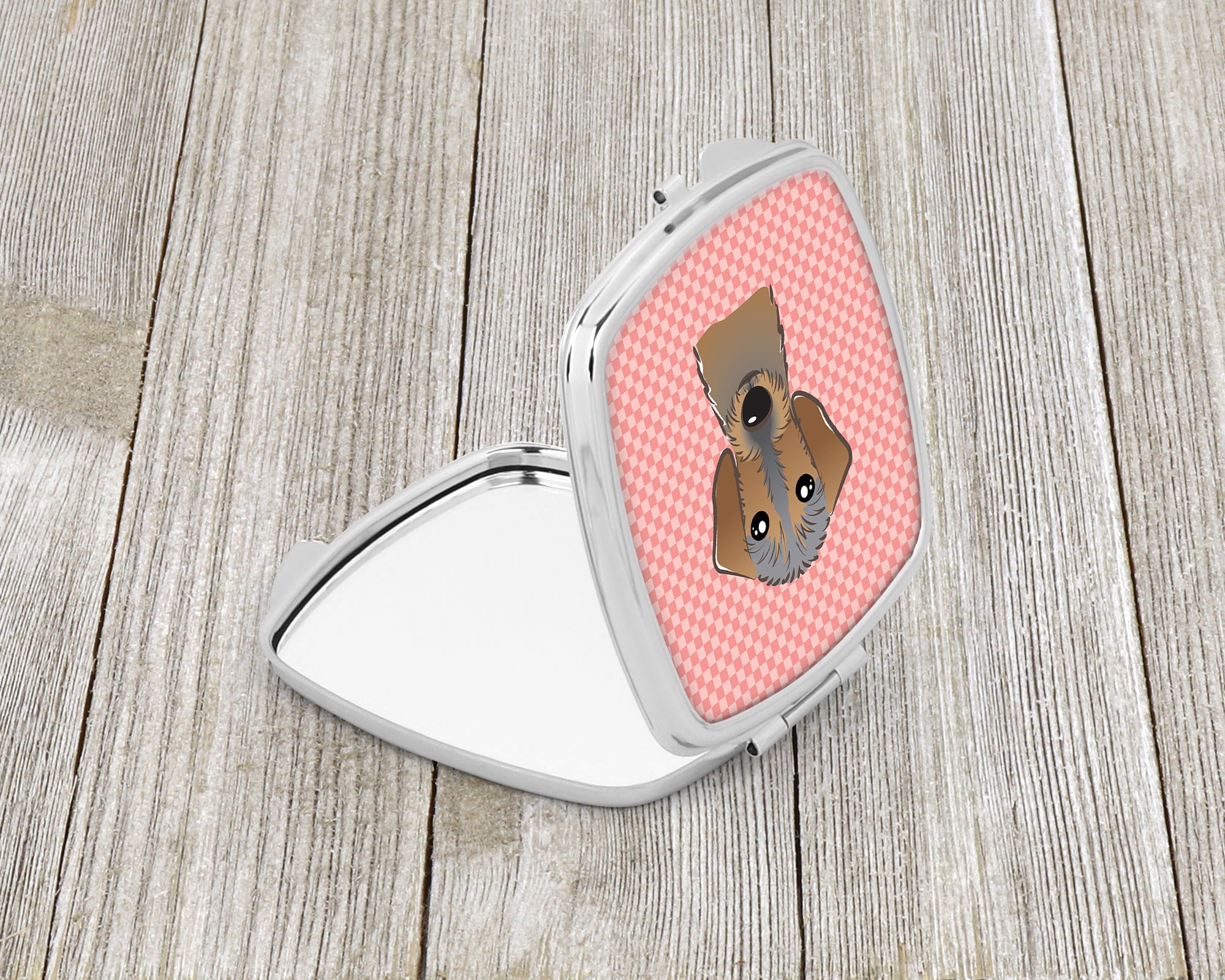 Checkerboard Pink Wirehaired Dachshund Compact Mirror BB1233SCM  the-store.com.