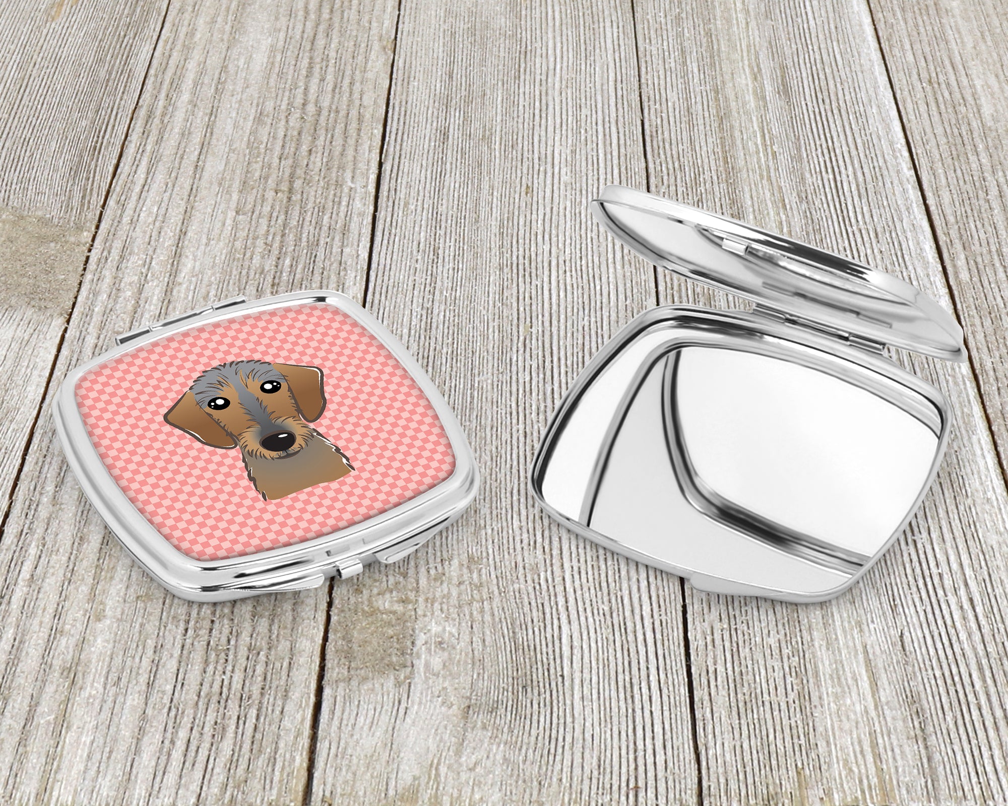 Checkerboard Pink Wirehaired Dachshund Compact Mirror BB1233SCM