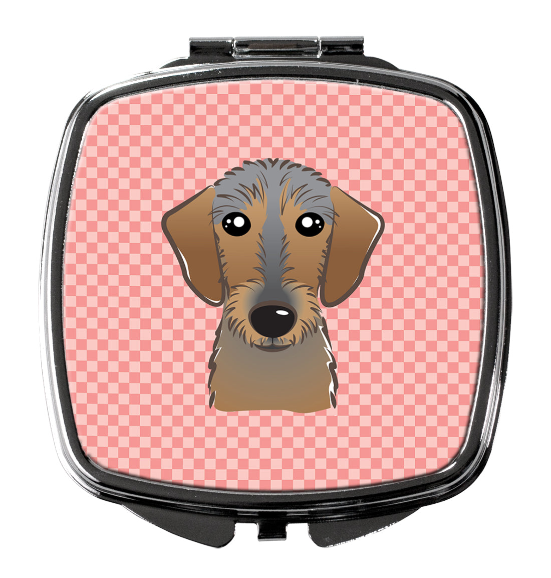Checkerboard Pink Wirehaired Dachshund Compact Mirror BB1233SCM  the-store.com.