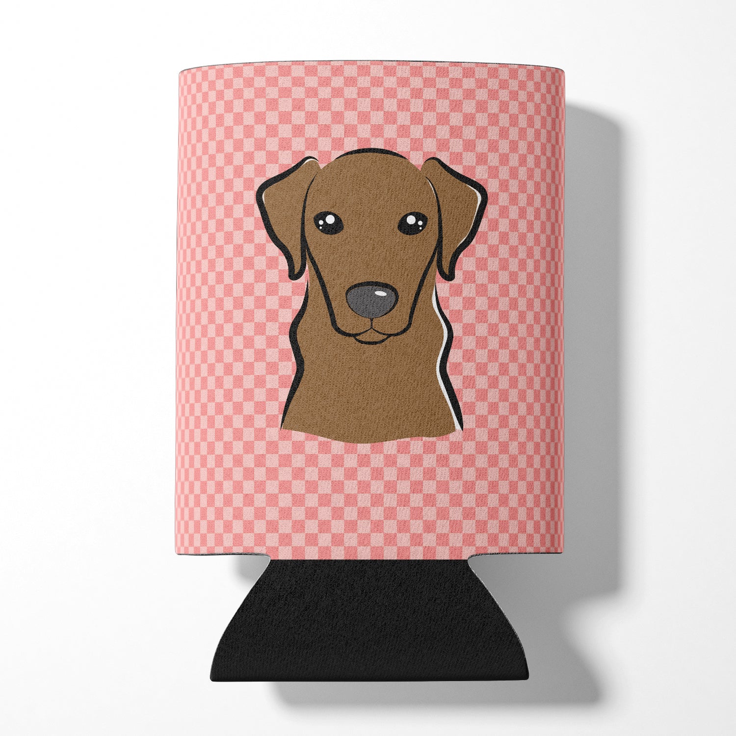 Checkerboard Pink Chocolate Labrador Can or Bottle Hugger BB1234CC.