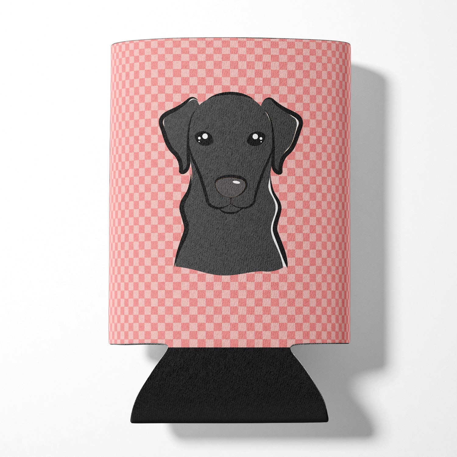 Checkerboard Pink Black Labrador Can or Bottle Hugger BB1235CC.