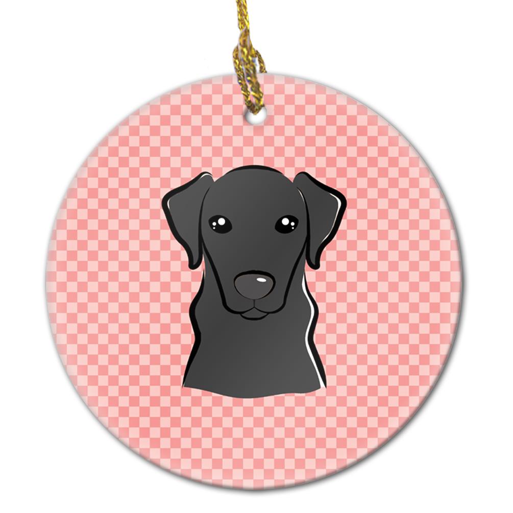 Checkerboard Pink Black Labrador Ceramic Ornament by Caroline&#39;s Treasures