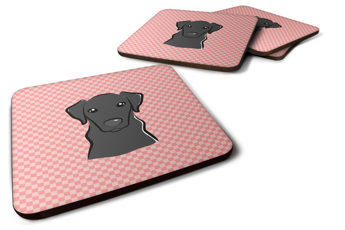 Set of 4 Checkerboard Pink Black Labrador Foam Coasters BB1235FC - the-store.com