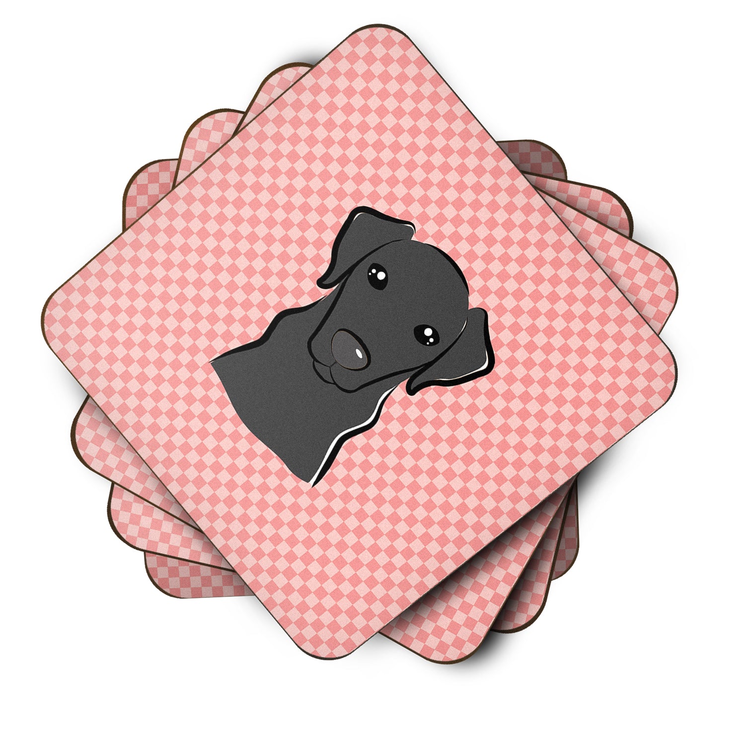 Set of 4 Checkerboard Pink Black Labrador Foam Coasters BB1235FC - the-store.com