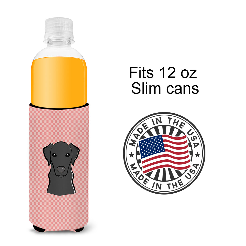 Checkerboard Pink Black Labrador Ultra Beverage Insulators for slim cans BB1235MUK.