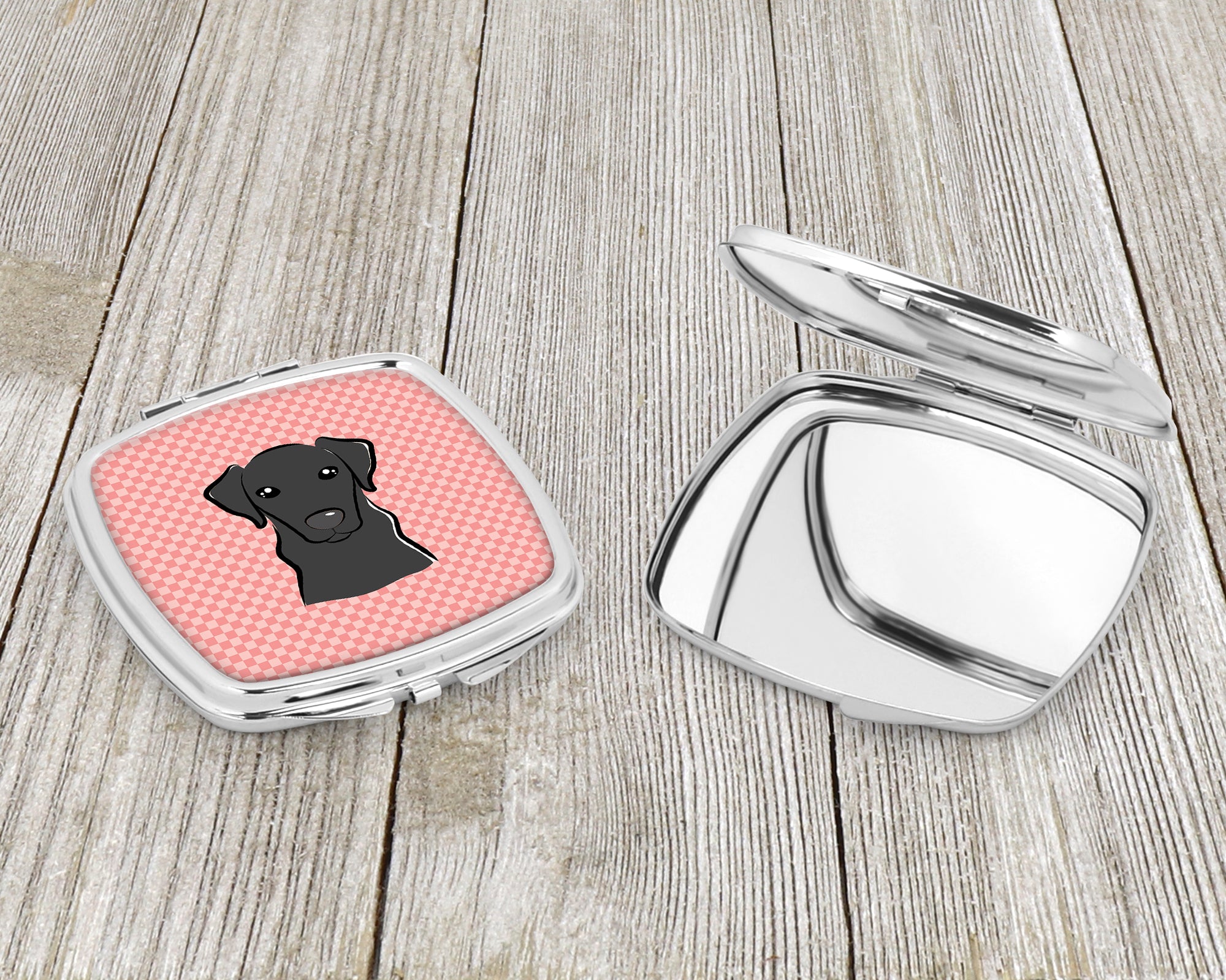 Checkerboard Pink Black Labrador Compact Mirror BB1235SCM