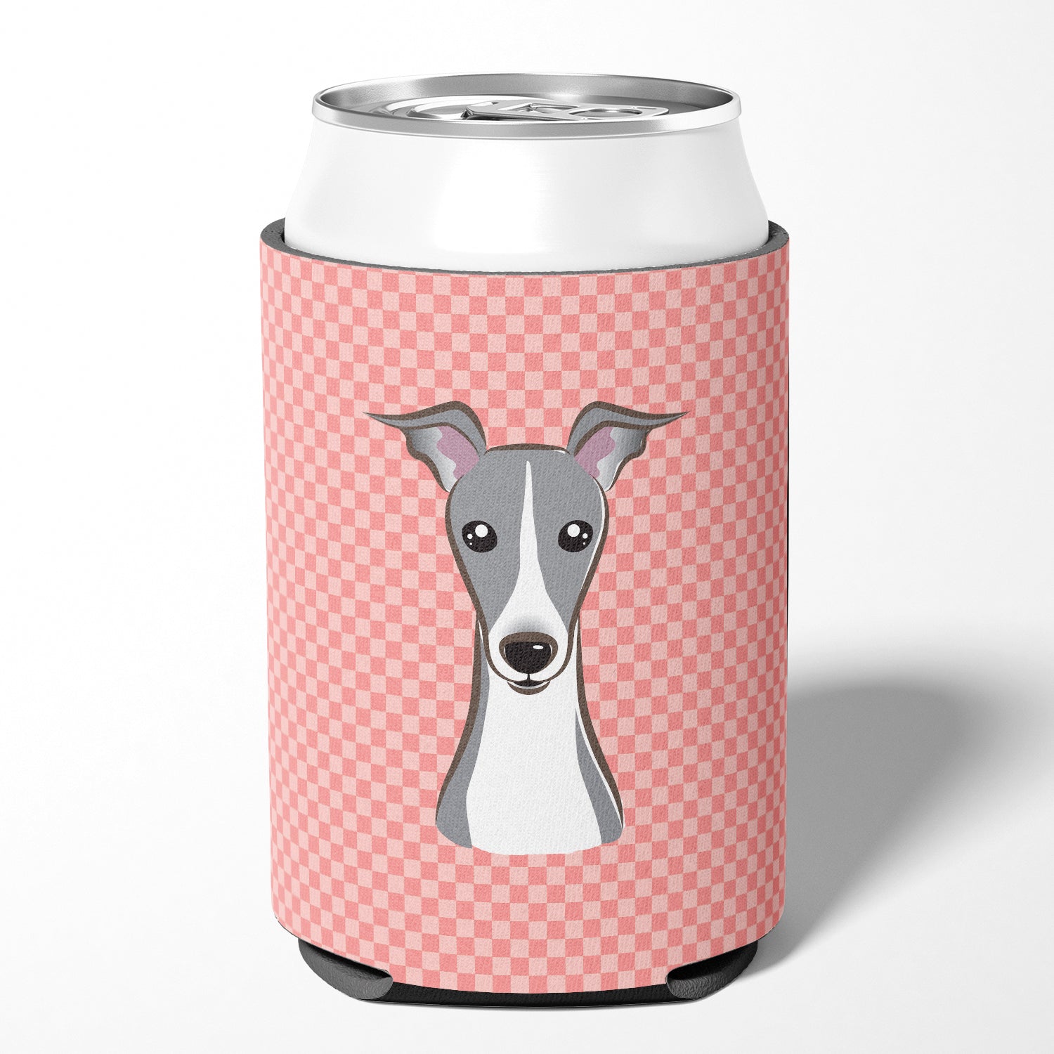 Checkerboard Pink Italian Greyhound Can ou Bottle Hugger BB1236CC