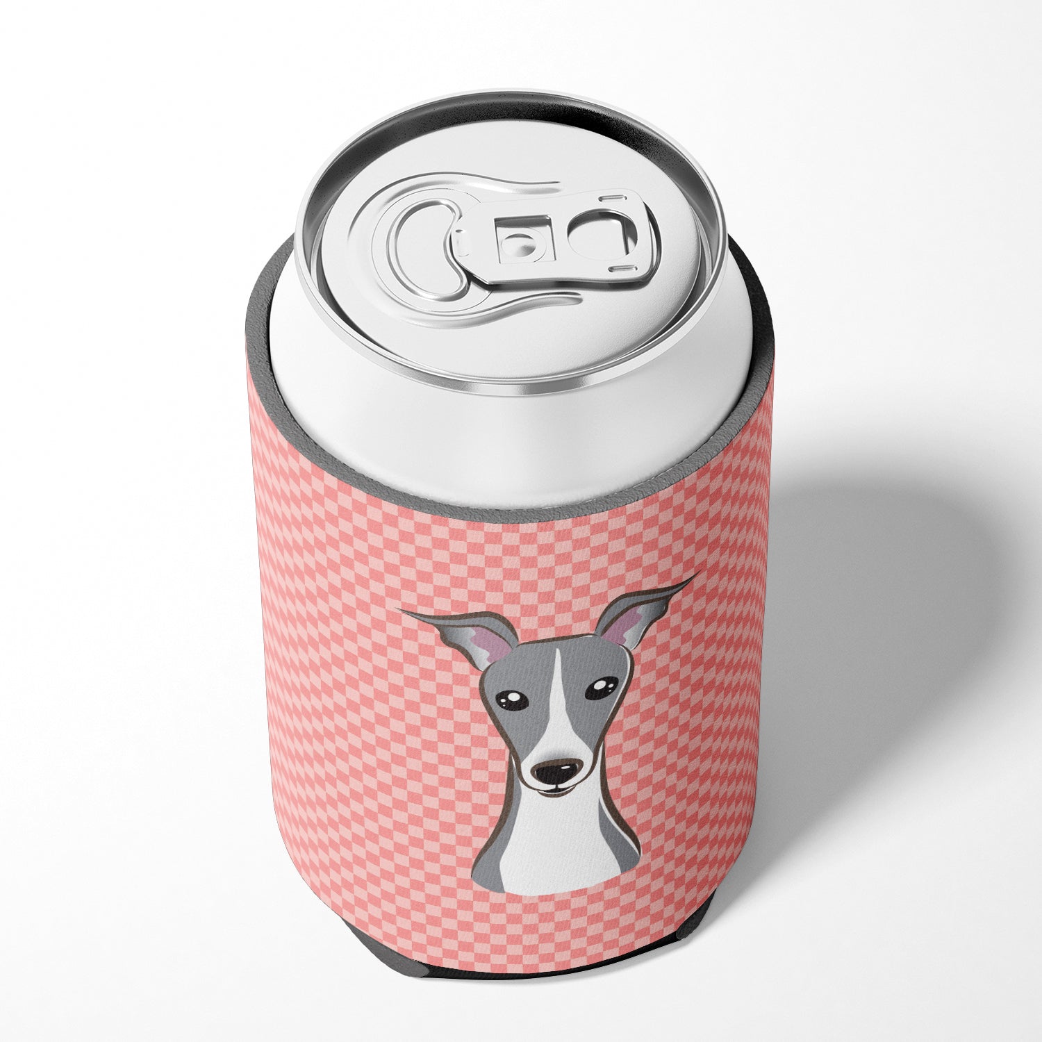 Checkerboard Pink Italian Greyhound Can or Bottle Hugger BB1236CC