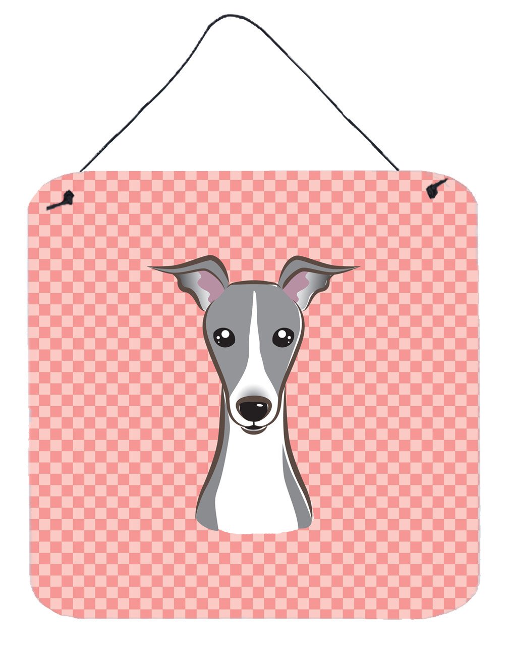 Checkerboard Pink Italian Greyhound Wall or Door Hanging Prints BB1236DS66 by Caroline&#39;s Treasures