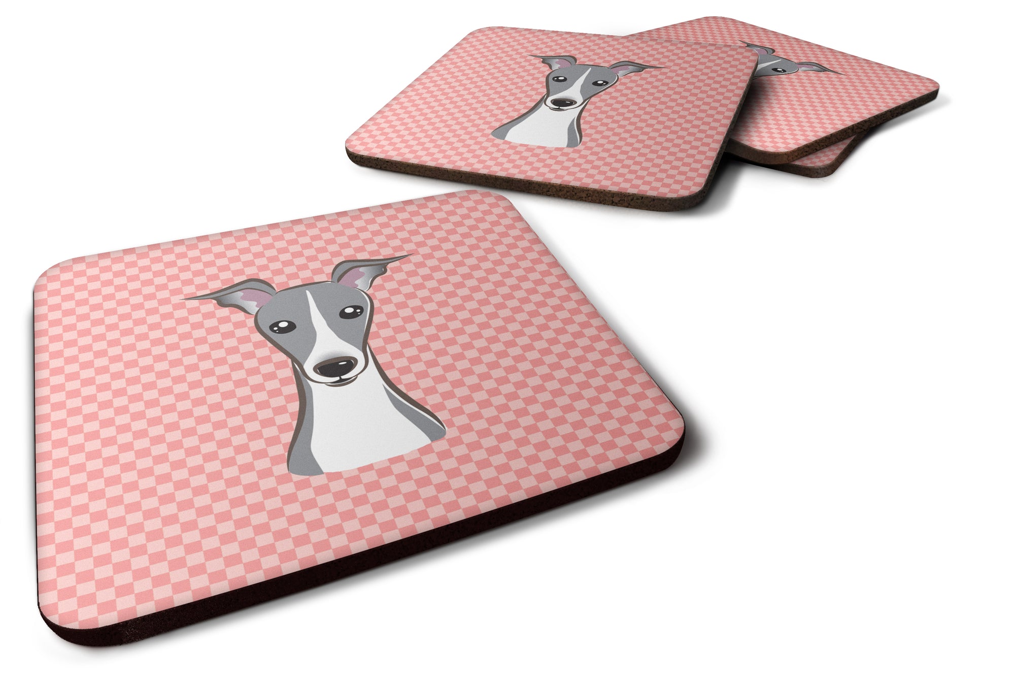 Set of 4 Checkerboard Pink Italian Greyhound Foam Coasters BB1236FC - the-store.com