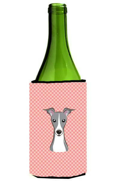 Checkerboard Pink Italian Greyhound Wine Bottle Beverage Insulator Hugger BB1236LITERK by Caroline&#39;s Treasures