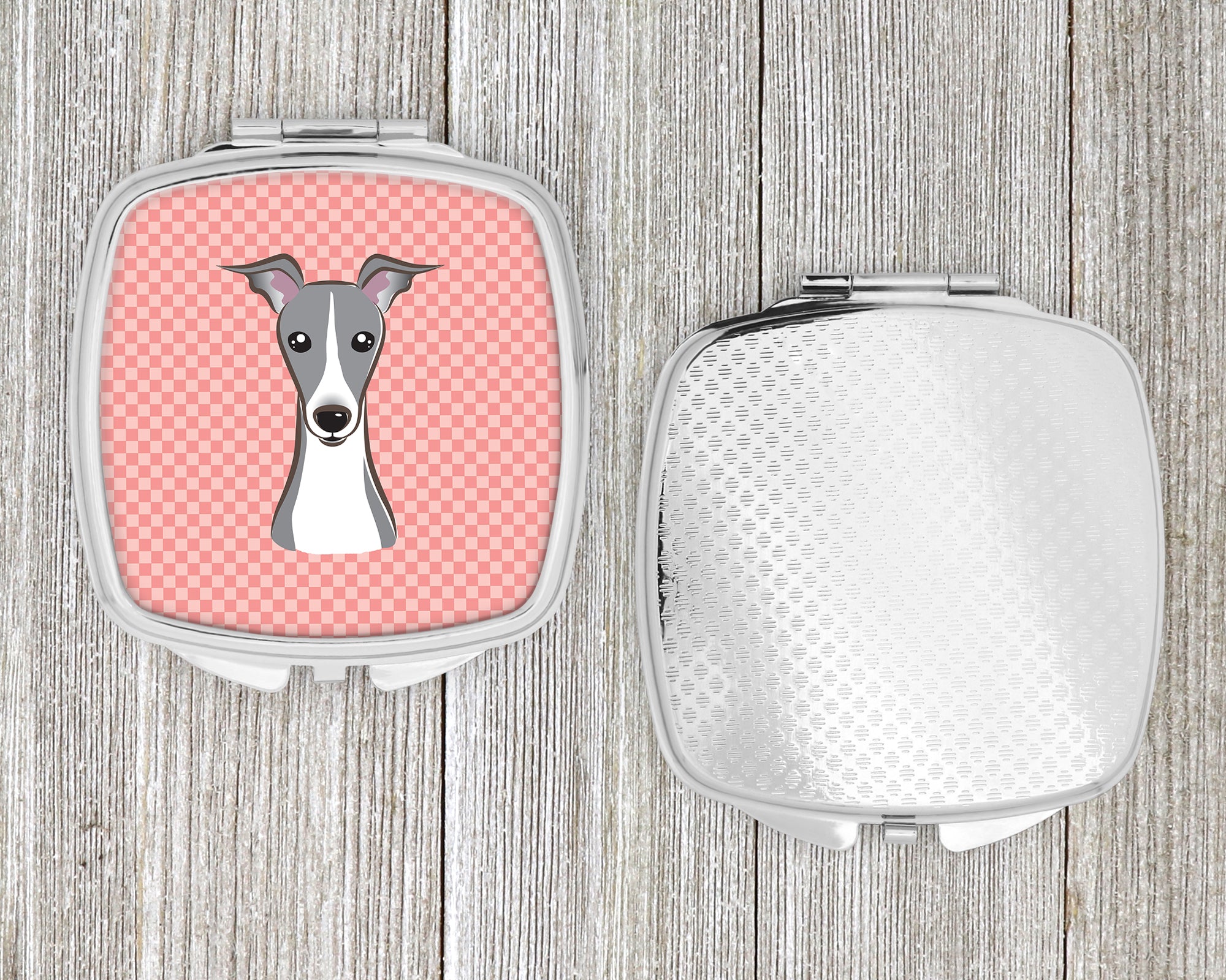 Checkerboard Pink Italian Greyhound Compact Mirror BB1236SCM  the-store.com.