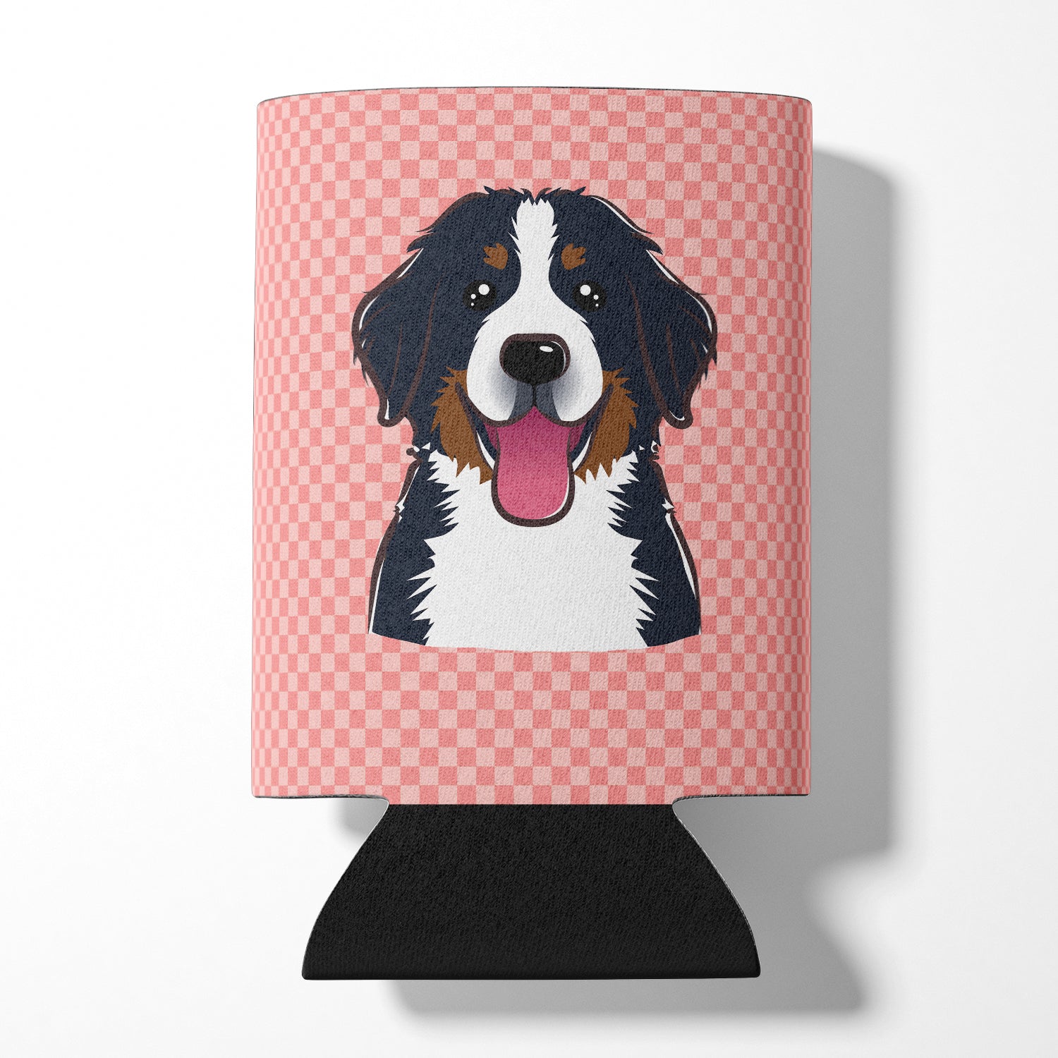 Checkerboard Pink Bernese Mountain Dog Can or Bottle Hugger BB1237CC