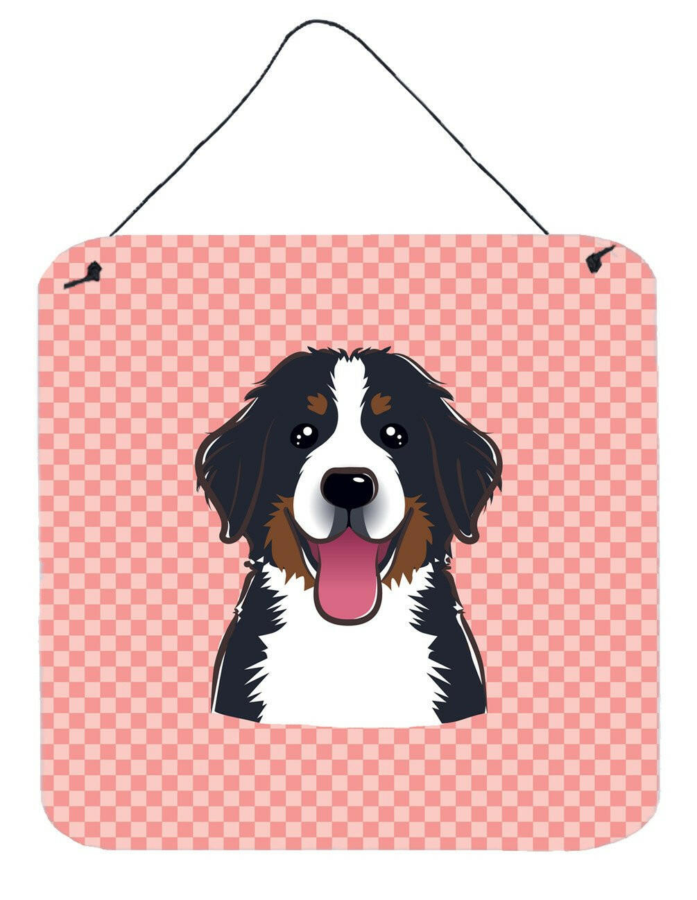 Checkerboard Pink Bernese Mountain Dog Wall or Door Hanging Prints BB1237DS66 by Caroline&#39;s Treasures
