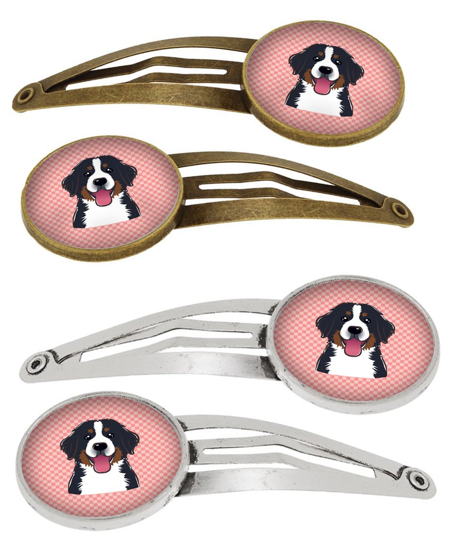 Checkerboard Pink Bernese Mountain Dog Set of 4 Barrettes Hair Clips BB1237HCS4 by Caroline's Treasures