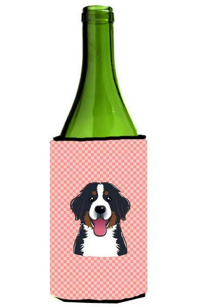 Checkerboard Pink Bernese Mountain Dog Wine Bottle Beverage Insulator Hugger BB1237LITERK by Caroline&#39;s Treasures
