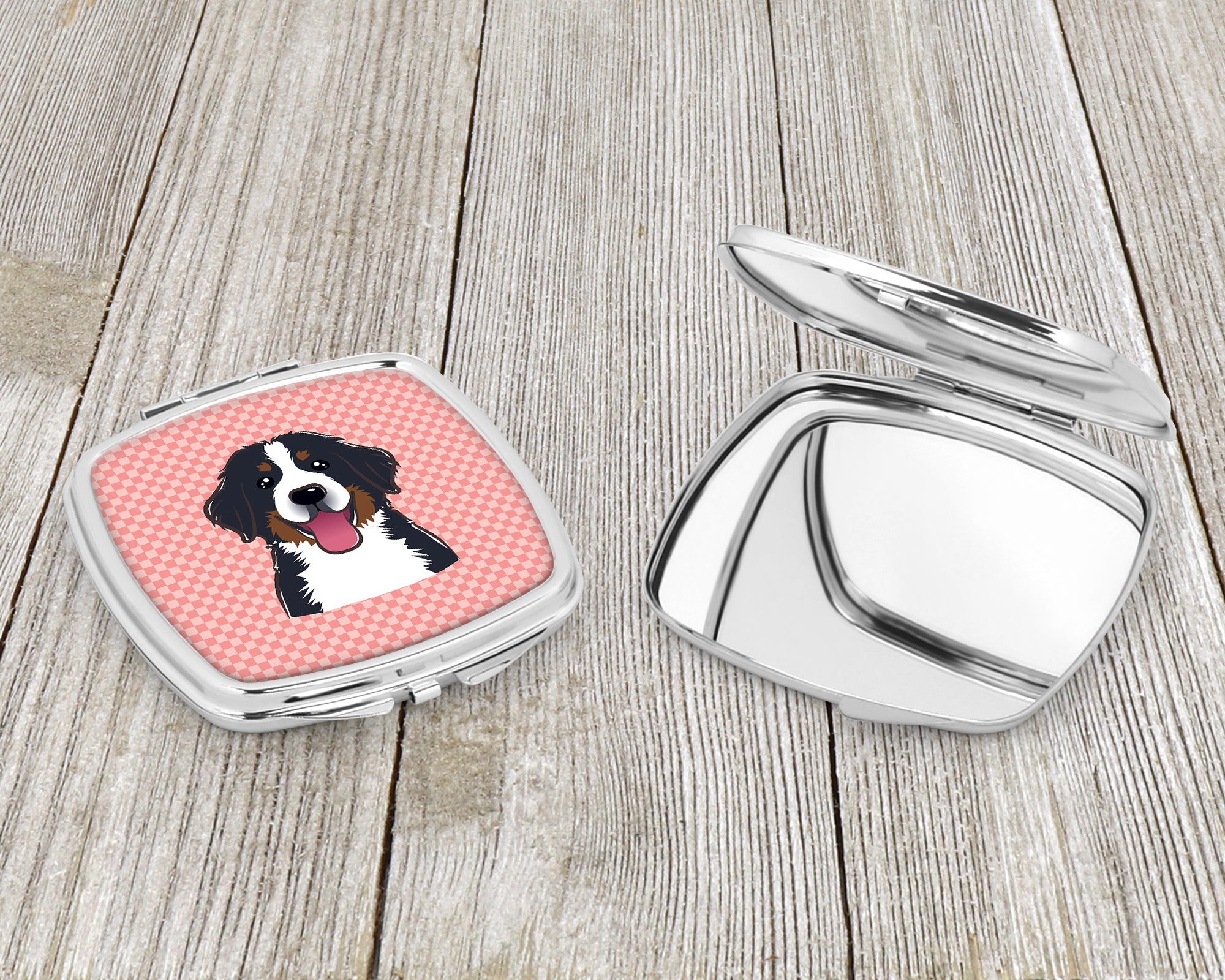 Checkerboard Pink Bernese Mountain Dog Compact Mirror BB1237SCM  the-store.com.