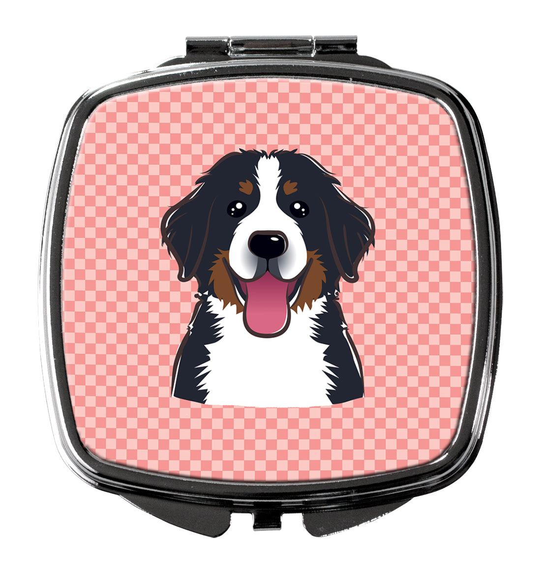 Checkerboard Pink Bernese Mountain Dog Compact Mirror BB1237SCM  the-store.com.