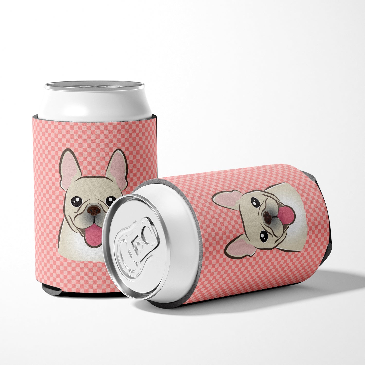 Checkerboard Pink French Bulldog Can or Bottle Hugger BB1238CC.