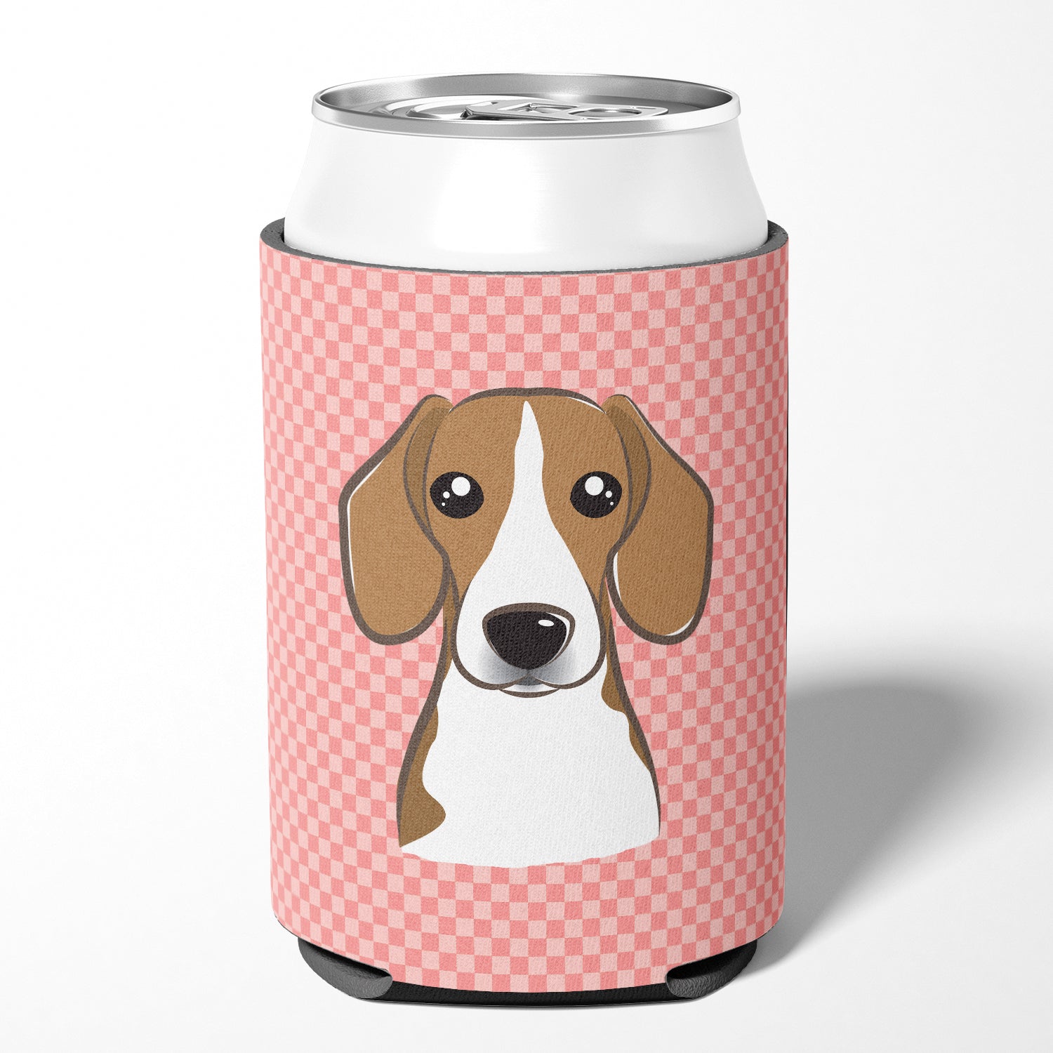 Checkerboard Pink Beagle Can or Bottle Hugger BB1239CC