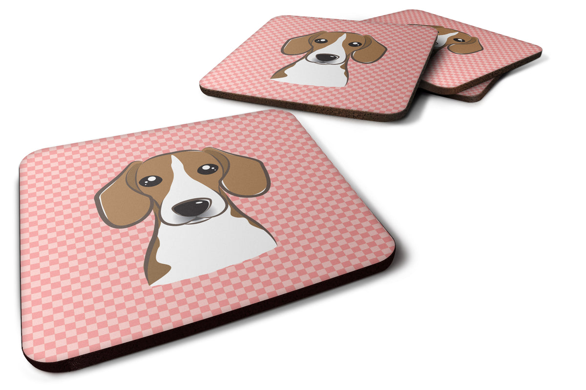 Set of 4 Checkerboard Pink Beagle Foam Coasters BB1239FC - the-store.com