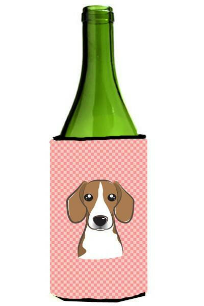 Checkerboard Pink Beagle Wine Bottle Beverage Insulator Hugger BB1239LITERK by Caroline&#39;s Treasures
