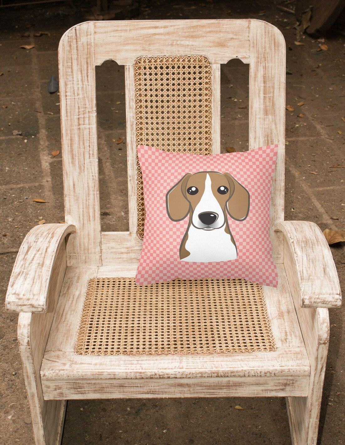 Checkerboard Pink Beagle Canvas Fabric Decorative Pillow BB1239PW1414 - the-store.com