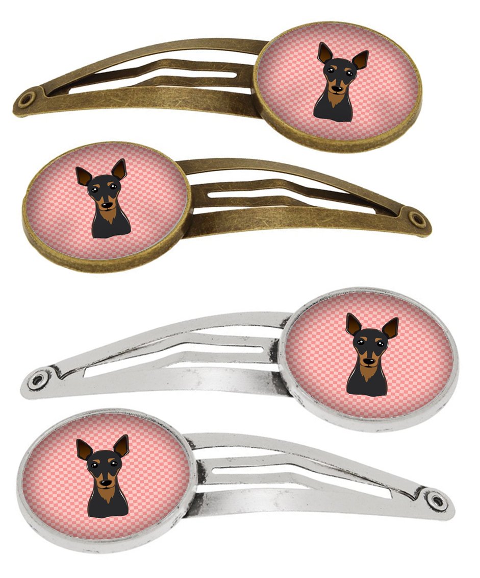 Checkerboard Pink Min Pin Set of 4 Barrettes Hair Clips BB1240HCS4 by Caroline&#39;s Treasures