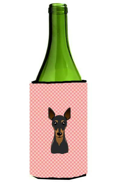 Checkerboard Pink Min Pin Wine Bottle Beverage Insulator Hugger BB1240LITERK by Caroline&#39;s Treasures