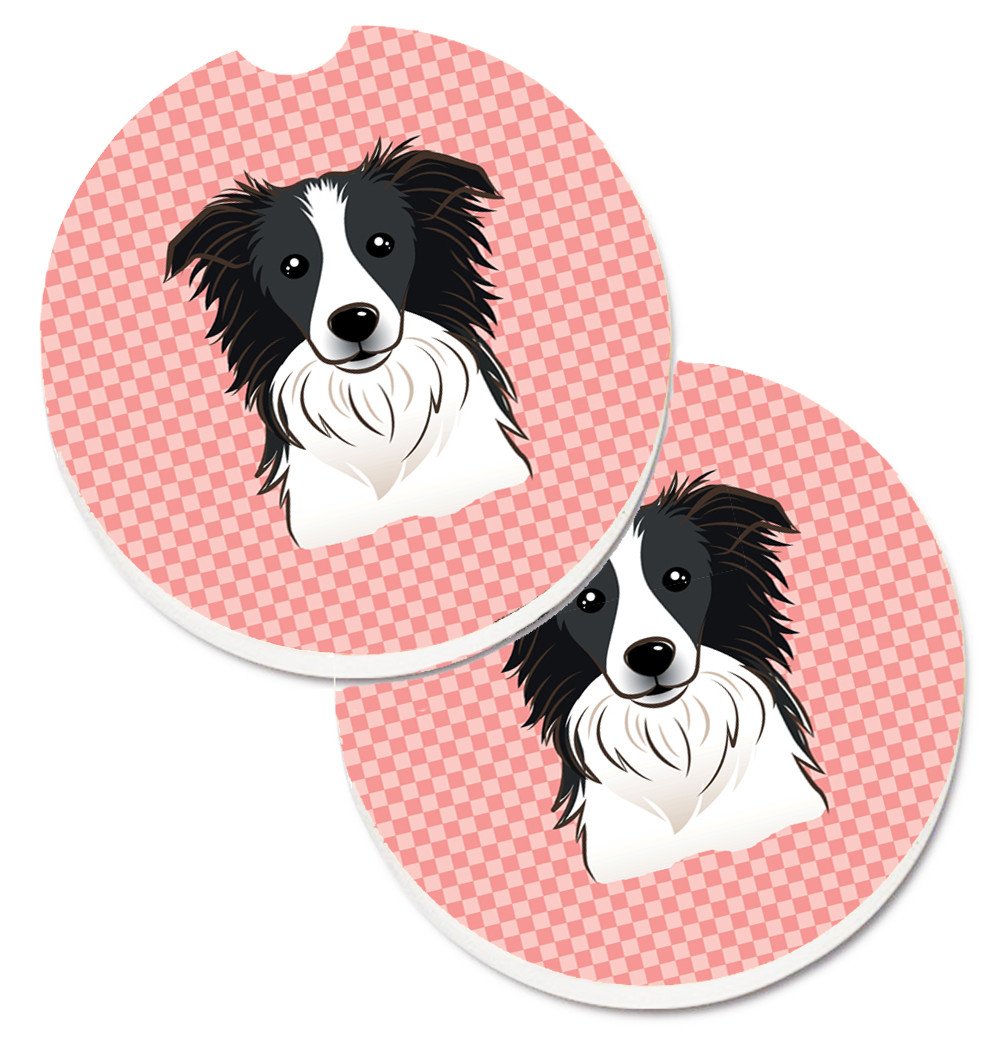 Checkerboard Pink Border Collie Set of 2 Cup Holder Car Coasters BB1241CARC by Caroline&#39;s Treasures