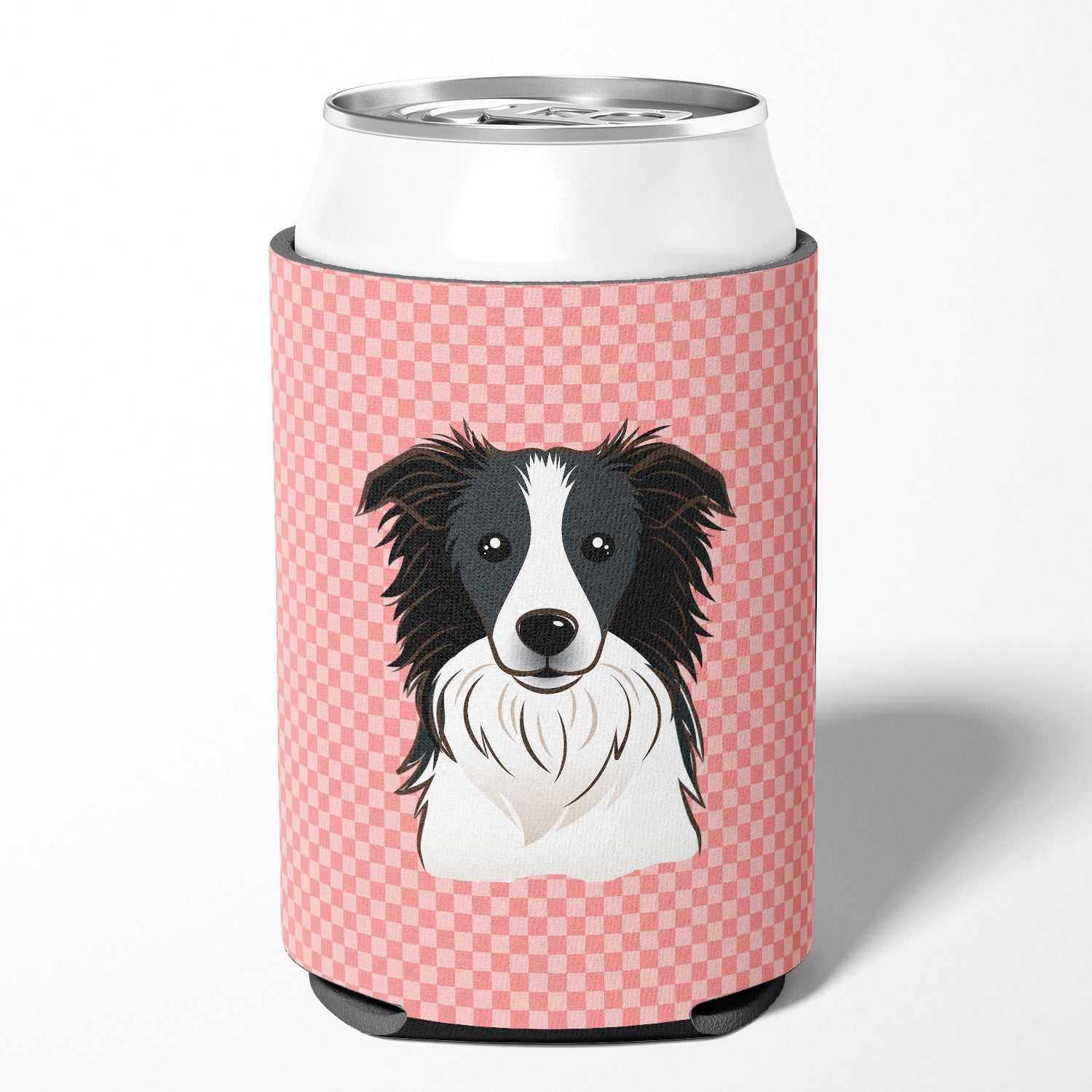 Checkerboard Pink Border Collie Can or Bottle Hugger BB1241CC.