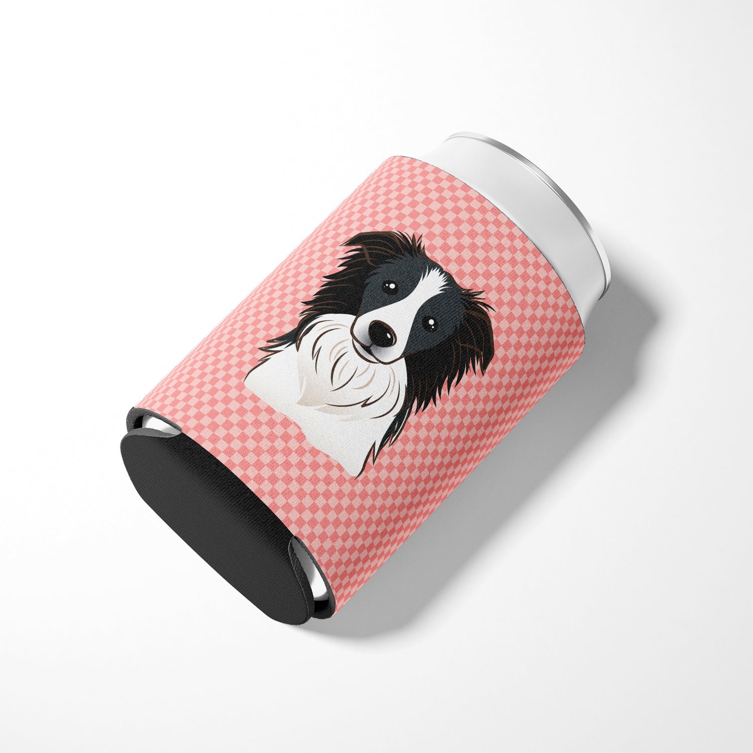 Checkerboard Pink Border Collie Can or Bottle Hugger BB1241CC