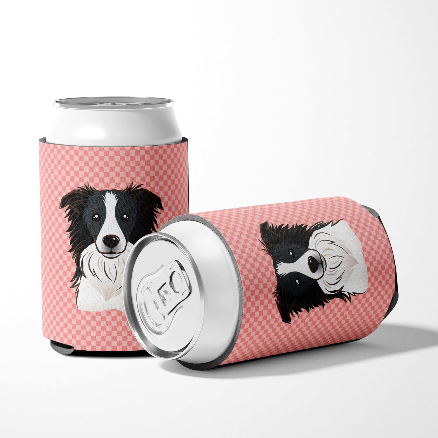 Checkerboard Pink Border Collie Can or Bottle Hugger BB1241CC.