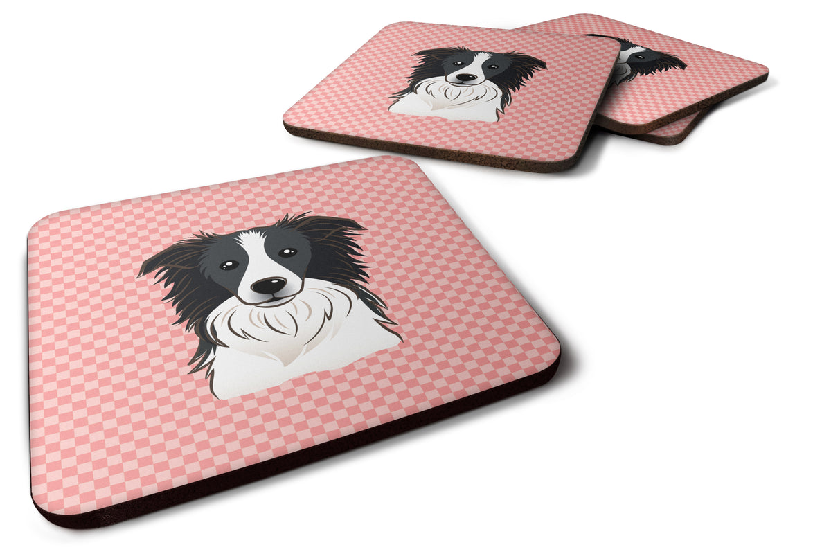 Set of 4 Checkerboard Pink Border Collie Foam Coasters BB1241FC - the-store.com