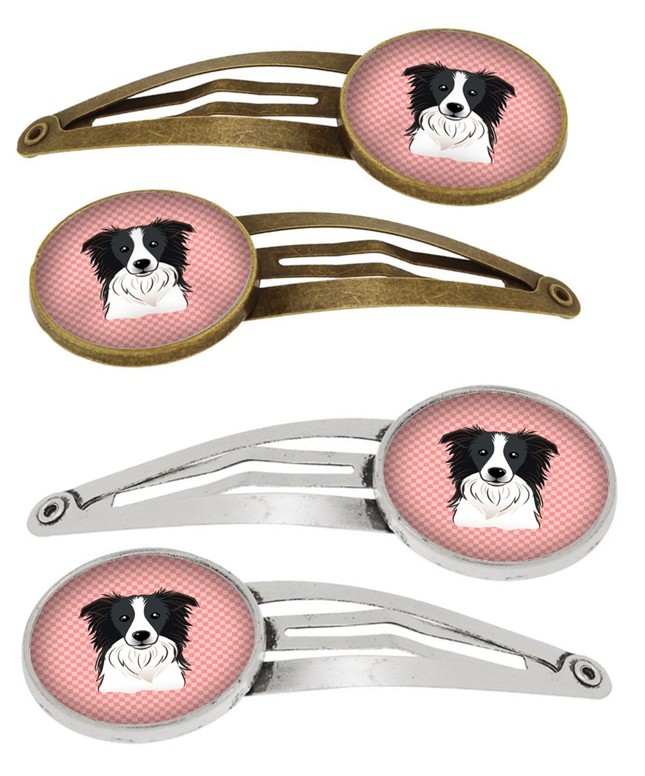 Checkerboard Pink Border Collie Set of 4 Barrettes Hair Clips BB1241HCS4 by Caroline&#39;s Treasures