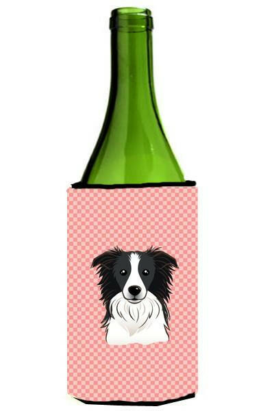 Checkerboard Pink Border Collie Wine Bottle Beverage Insulator Hugger BB1241LITERK by Caroline&#39;s Treasures