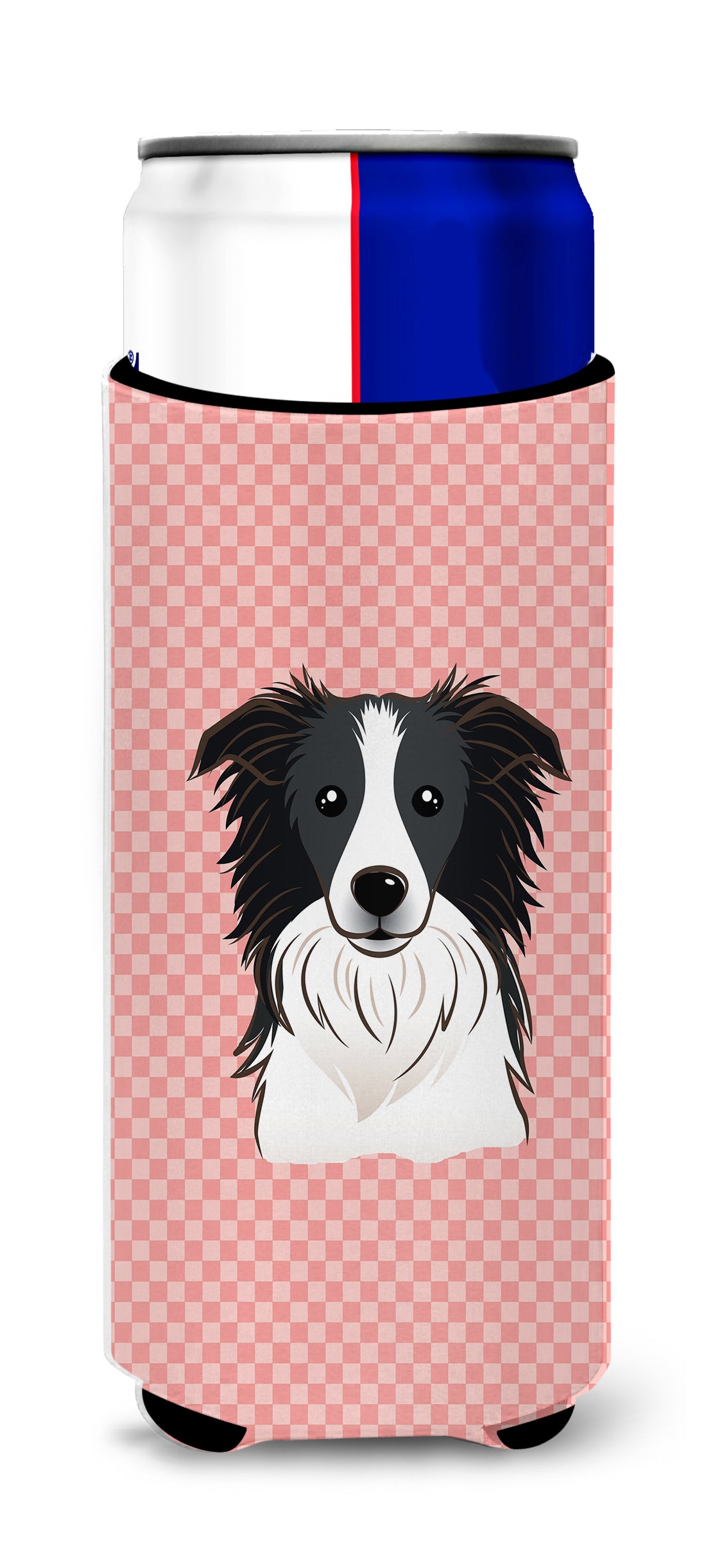 Checkerboard Pink Border Collie Ultra Beverage Insulators for slim cans BB1241MUK